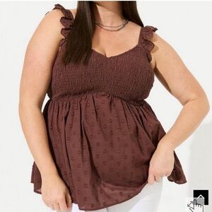 Torrid Babydoll Cotton Clip Dot Smocked Bodice Tank sz 2 NWOT